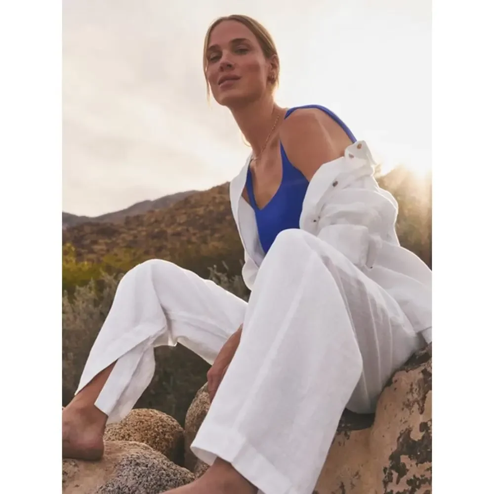 Athleta Retreat Linen Wide Leg Pant NWOT PLUS Sz. 22W‎ Calla Lilly Ivory Beach